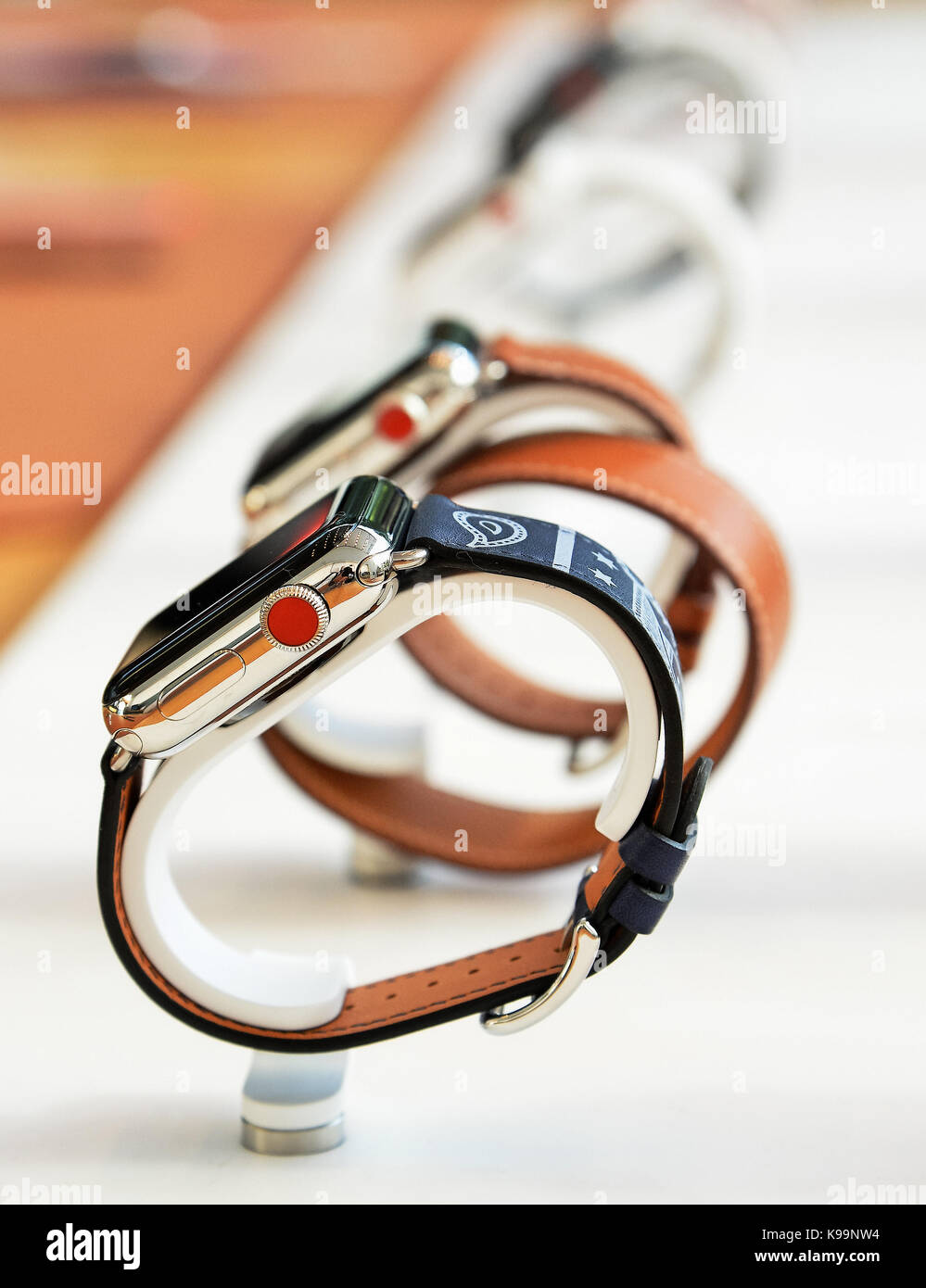 The new Apple Watch Series 3 is displayed at the Apple store in Omotesando in Tokyo, Japan on September 22, 2017. Credit: AFLO/Alamy Live News Stock Photo
