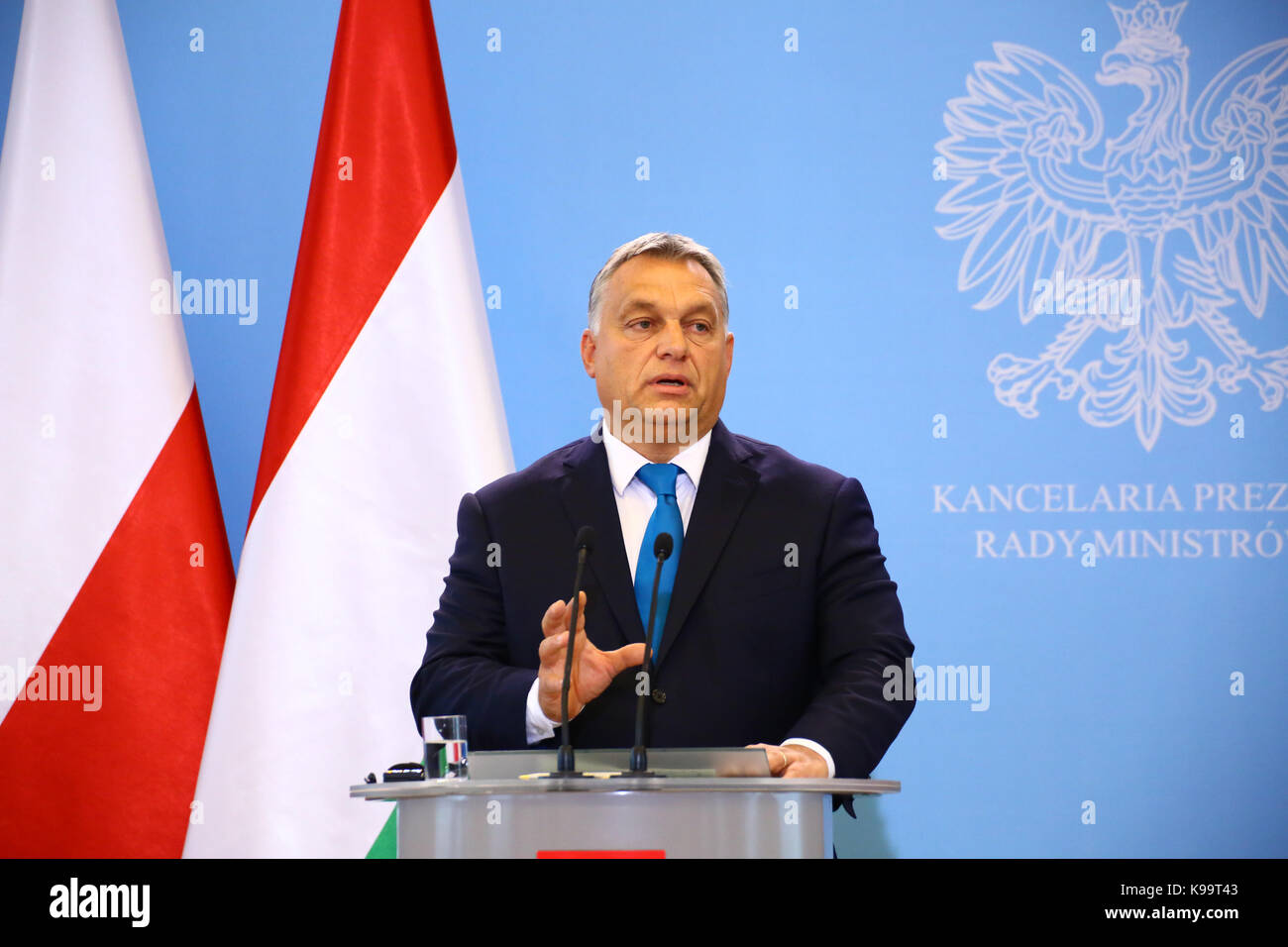 Poland, Warsaw, 22th September 2017:  Primer Beata Szydlo held joint press statement with Hungarian Prime Minister Viktor Orban in Warsaw's chancellery. ©Jake Ratz/Alamy Live News Stock Photo