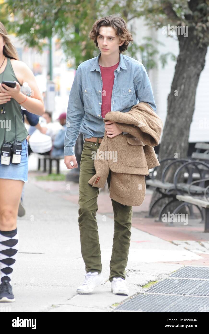 New York, NY, USA. 21st Sep, 2017. Timothee Chalamet, WOODY ALLEN SUMMER  PROJECT out and about