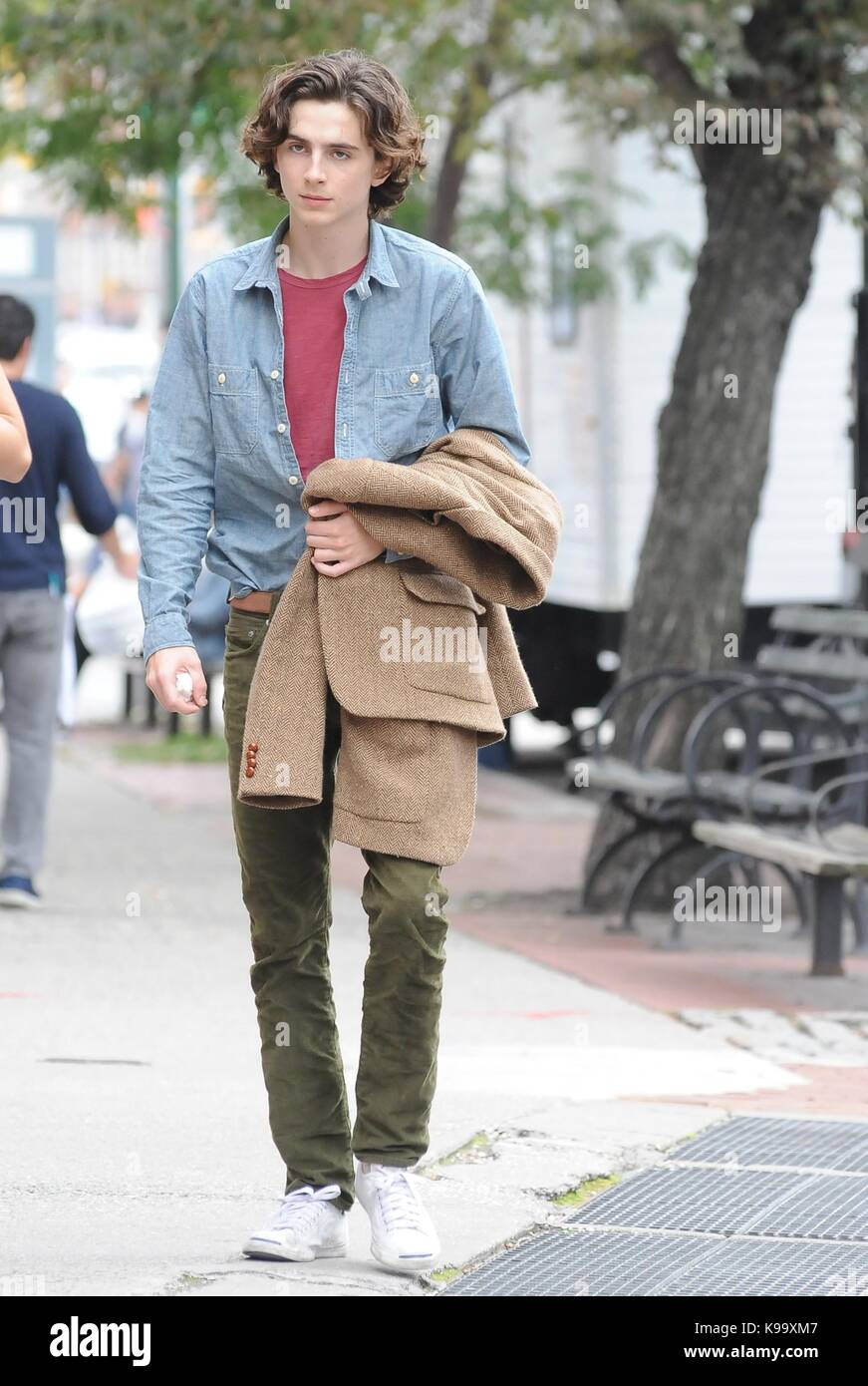 Timothée Chalamet Films Chanel Commercial in Leather Suit in NYC – Footwear  News