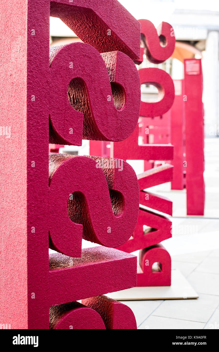 London, UK. 22nd Sep, 2017. Janssen Oncology have collaborated with nine blood cancer groups to raise awareness of the disease in Londons' Paternoster Square. Installing 104 three dimensional sculpures, designed by Paul Cocksedge, each representing a patient diagnosed with blood cancer everyday. Each of the pieces symbolises an individual with blood cancer. London, Paternoster Square, September 2017 Credit: Whitebox Media/Alamy Live News Stock Photo