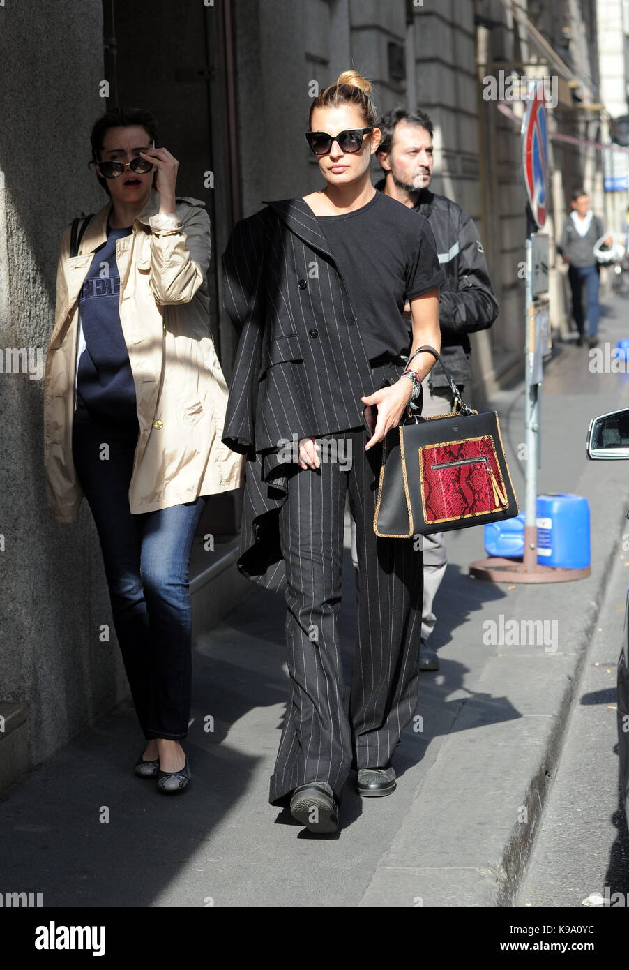 Milan, Sveva Alviti walking with Nathalie Rapti Gomez in the center