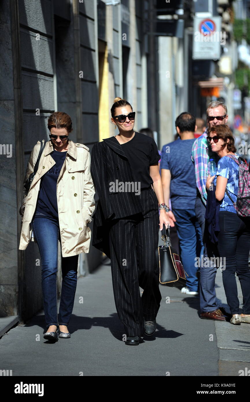 Milan, Sveva Alviti walking with Nathalie Rapti Gomez in the center