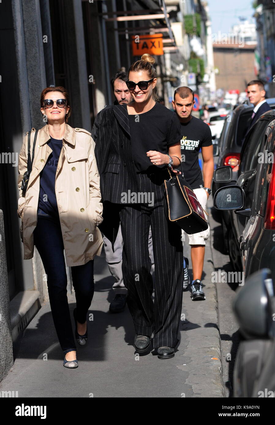 Milan, Sveva Alviti walking with Nathalie Rapti Gomez in the center