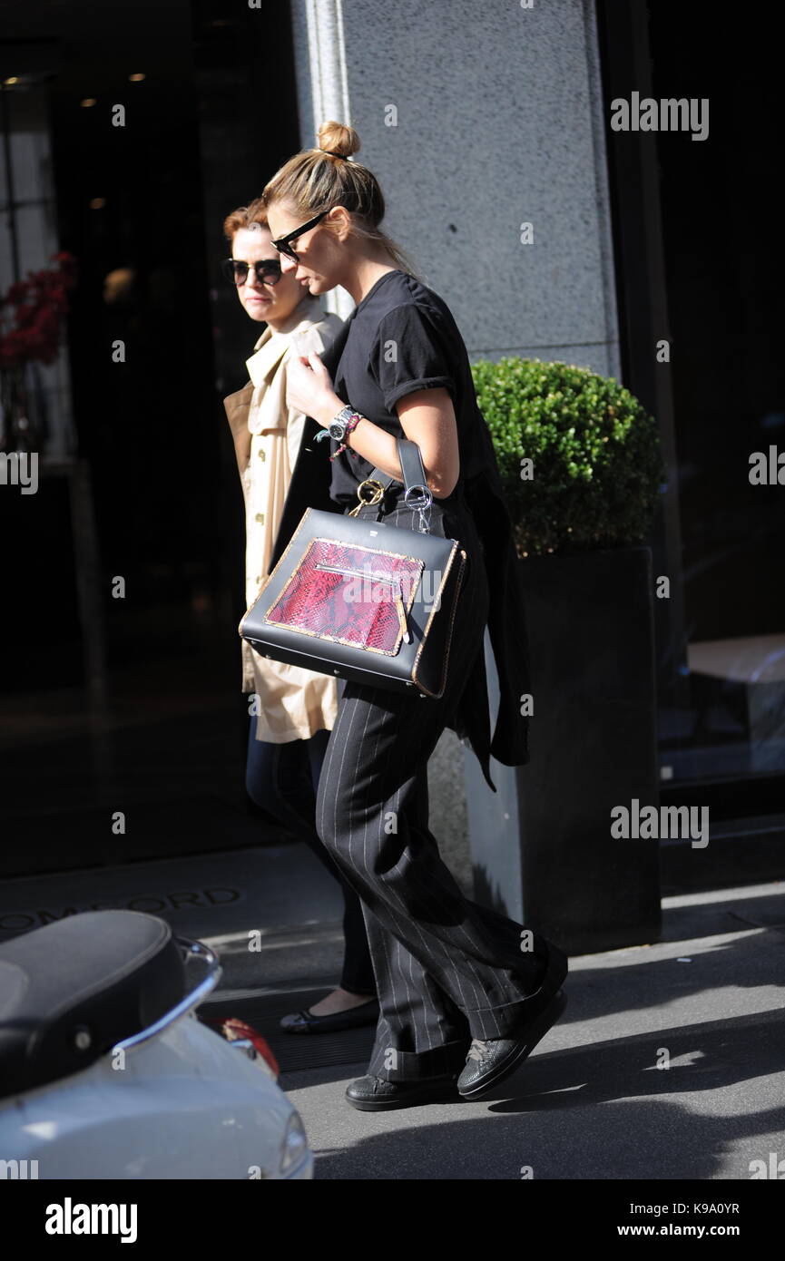 Milan, Sveva Alviti walking with Nathalie Rapti Gomez in the center