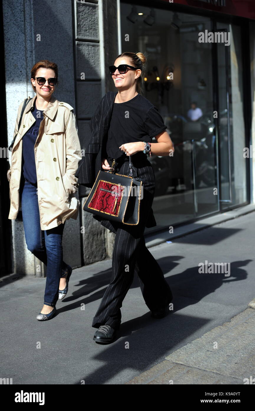 Milan, Sveva Alviti walking with Nathalie Rapti Gomez in the center