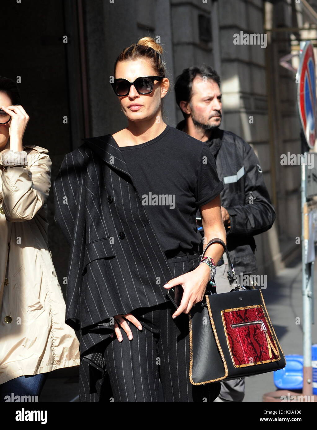 Milan, Sveva Alviti walking with Nathalie Rapti Gomez in the center