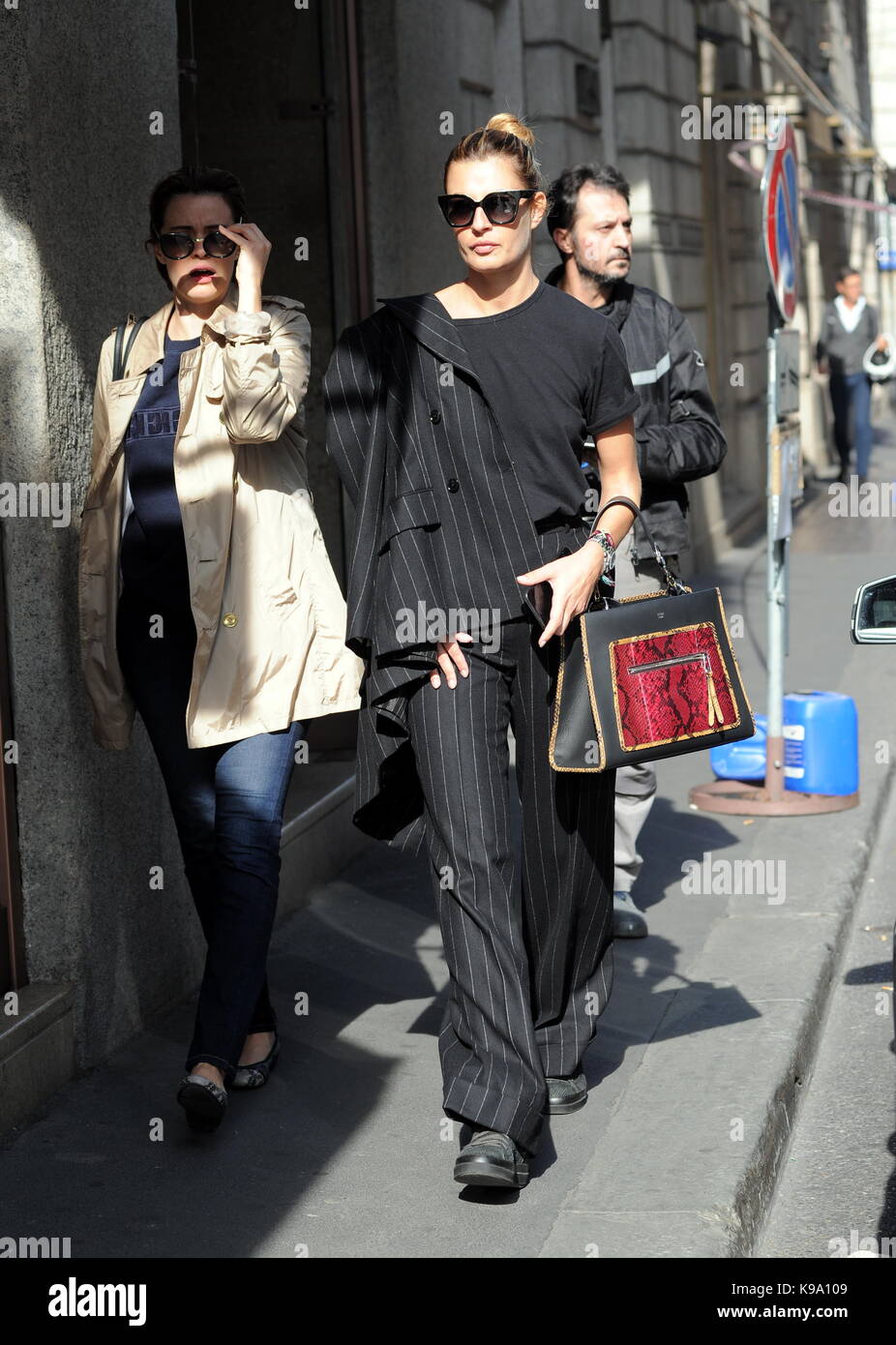 Milan, Sveva Alviti walking with Nathalie Rapti Gomez in the center