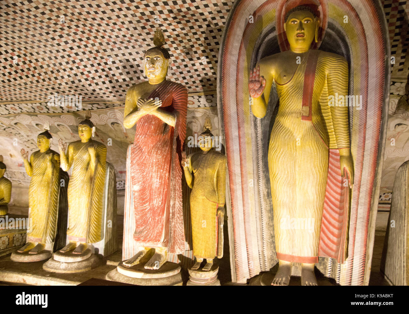 Dambulla Sri Lanka Dambulla Cave Temples - Cave II  Maharaja Viharaya A Row Of Standing Buddhas Stock Photo