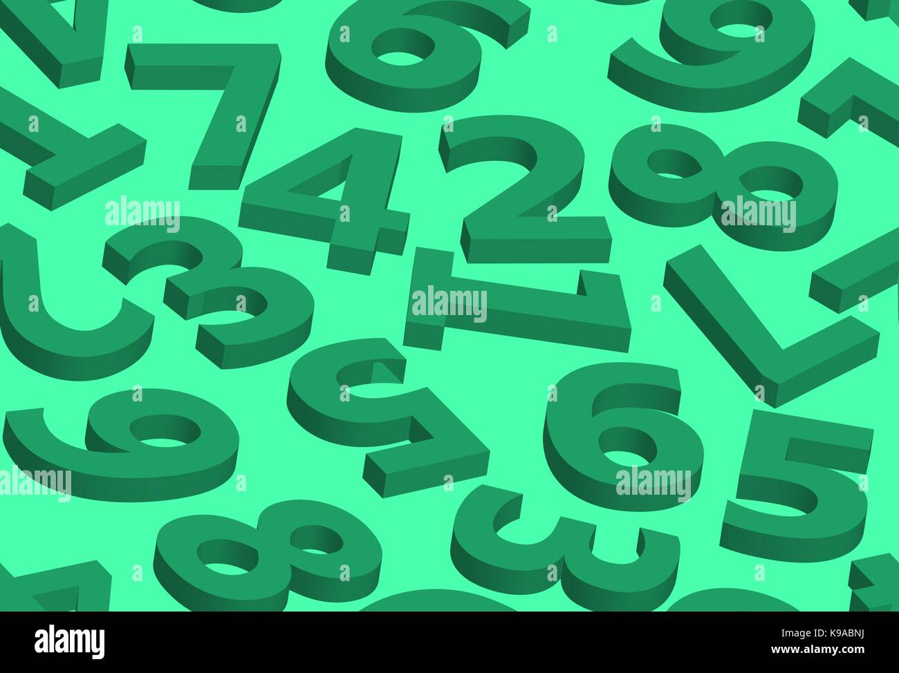 Seamless pattern numbers in 3D green, vector Stock Vector