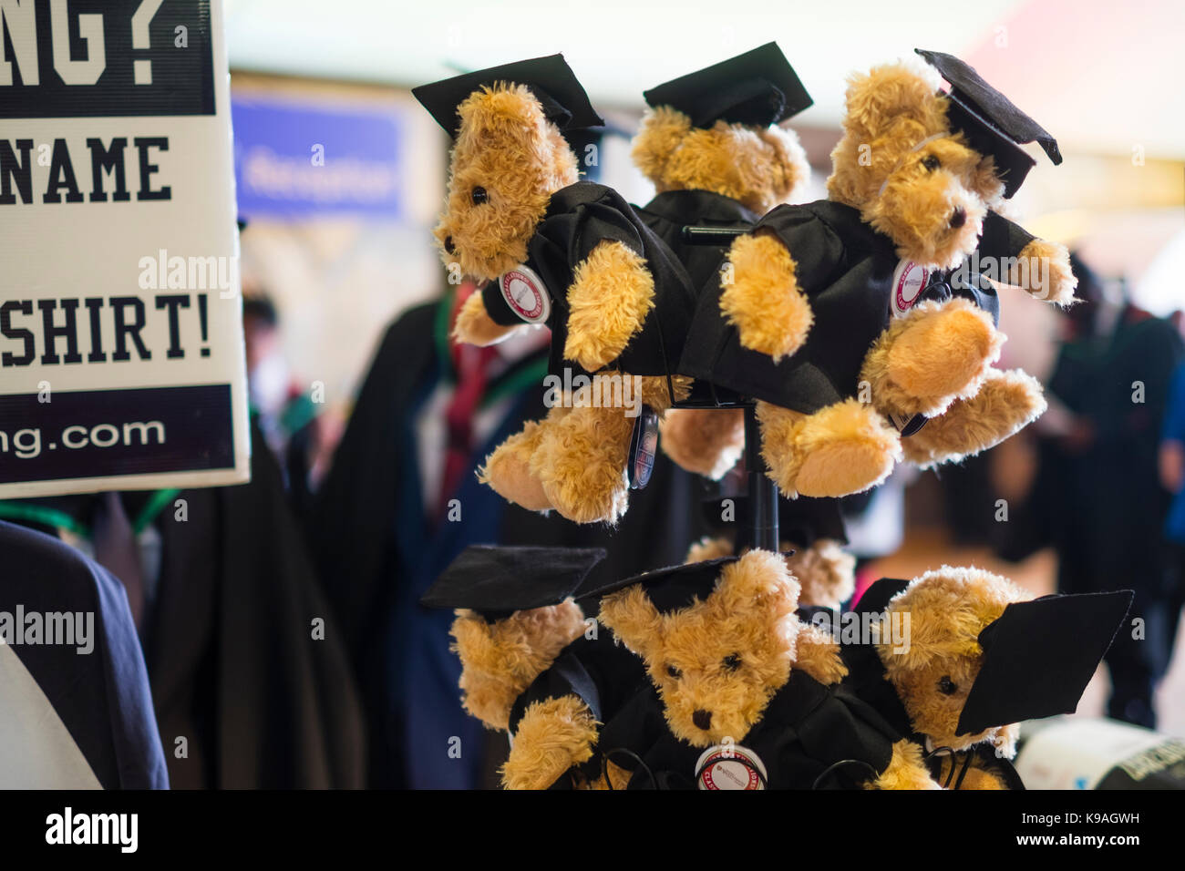 Higher Education in the UK: Aberystwyth University students wearing traditional academic gowns and mortar boards  on their graduation day, July 2017 Stock Photo