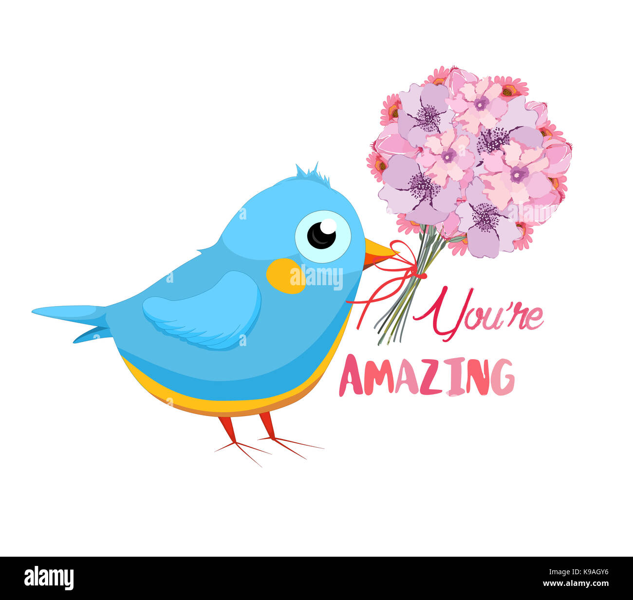 you are amazing. greeting card with flower bouquet and bird