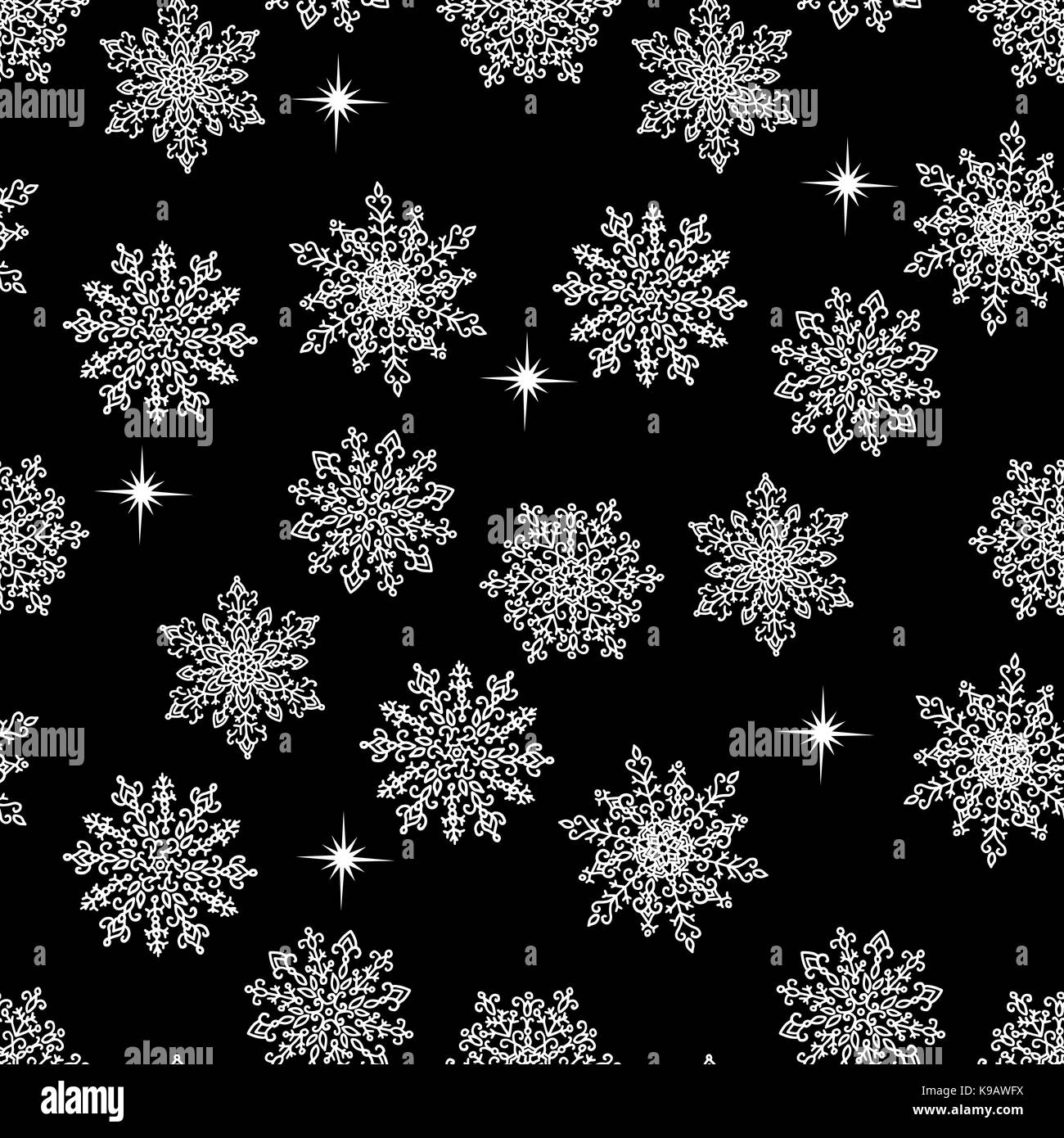 Snowflakes seamless pattern. Holiday background. Black and white ...