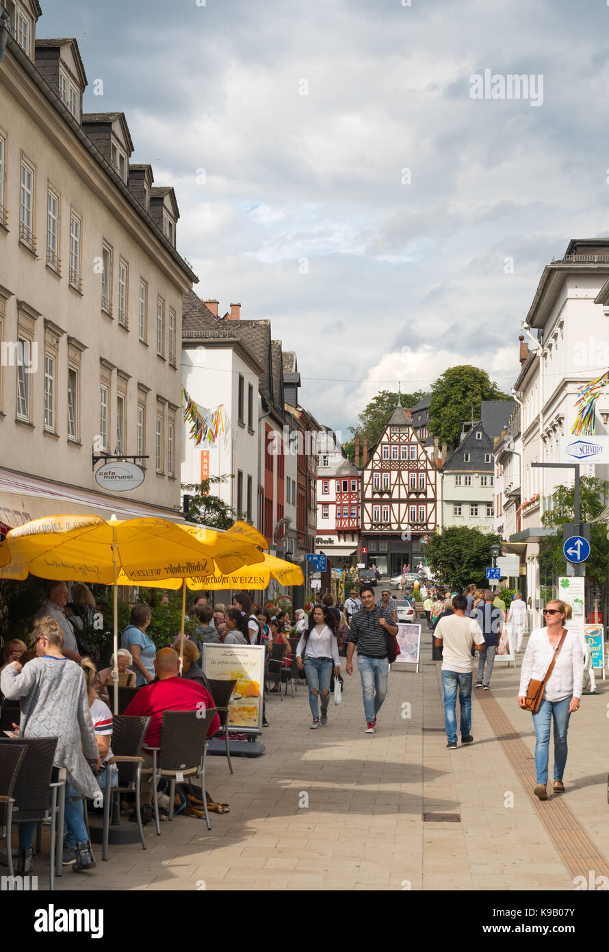 People walking, Limberg town centre, Germany, Europe. Stock Photo