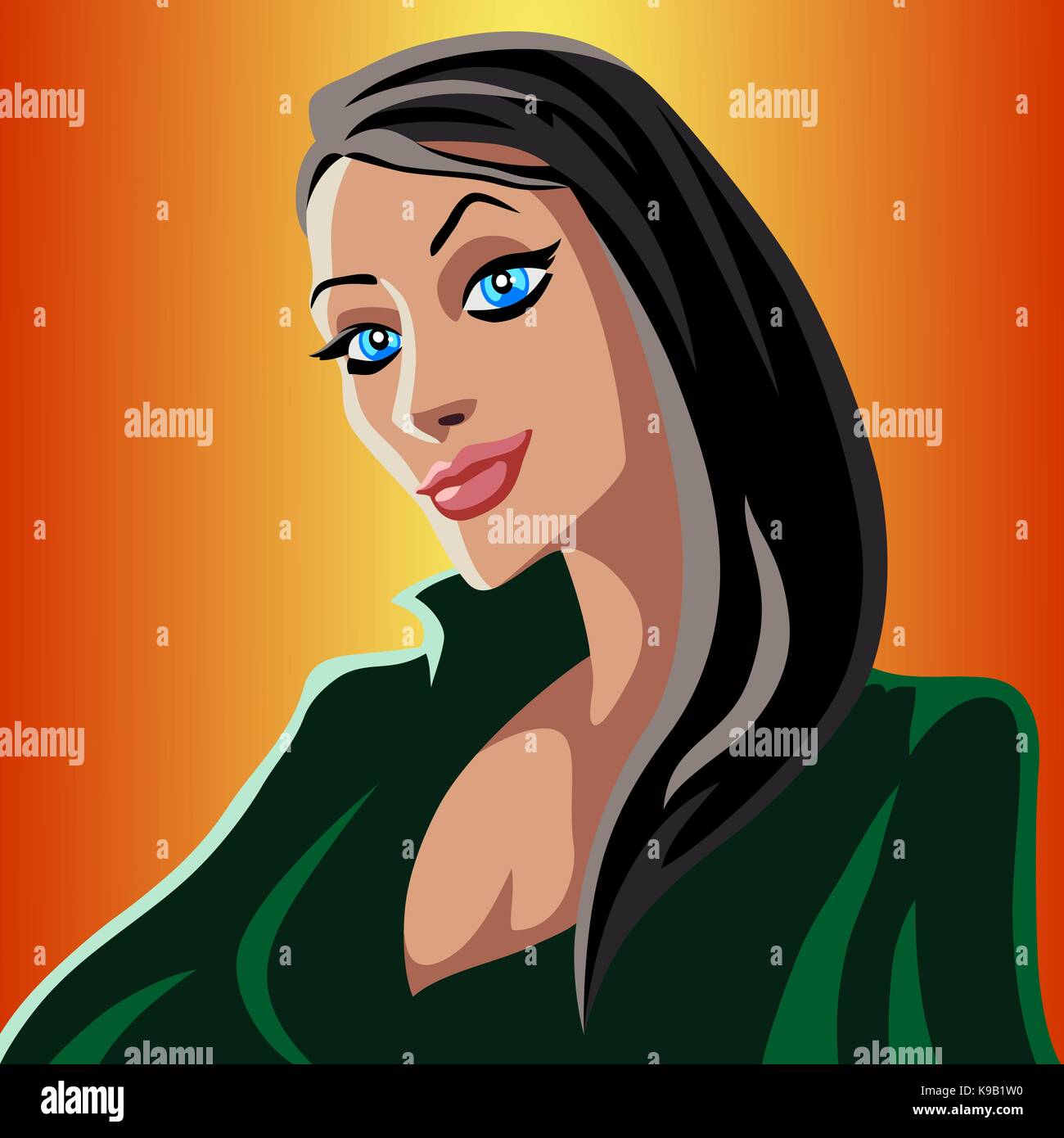 Cartoon green witch. Funny magical character. Orange background. Vector  illustration Stock Vector Image & Art - Alamy
