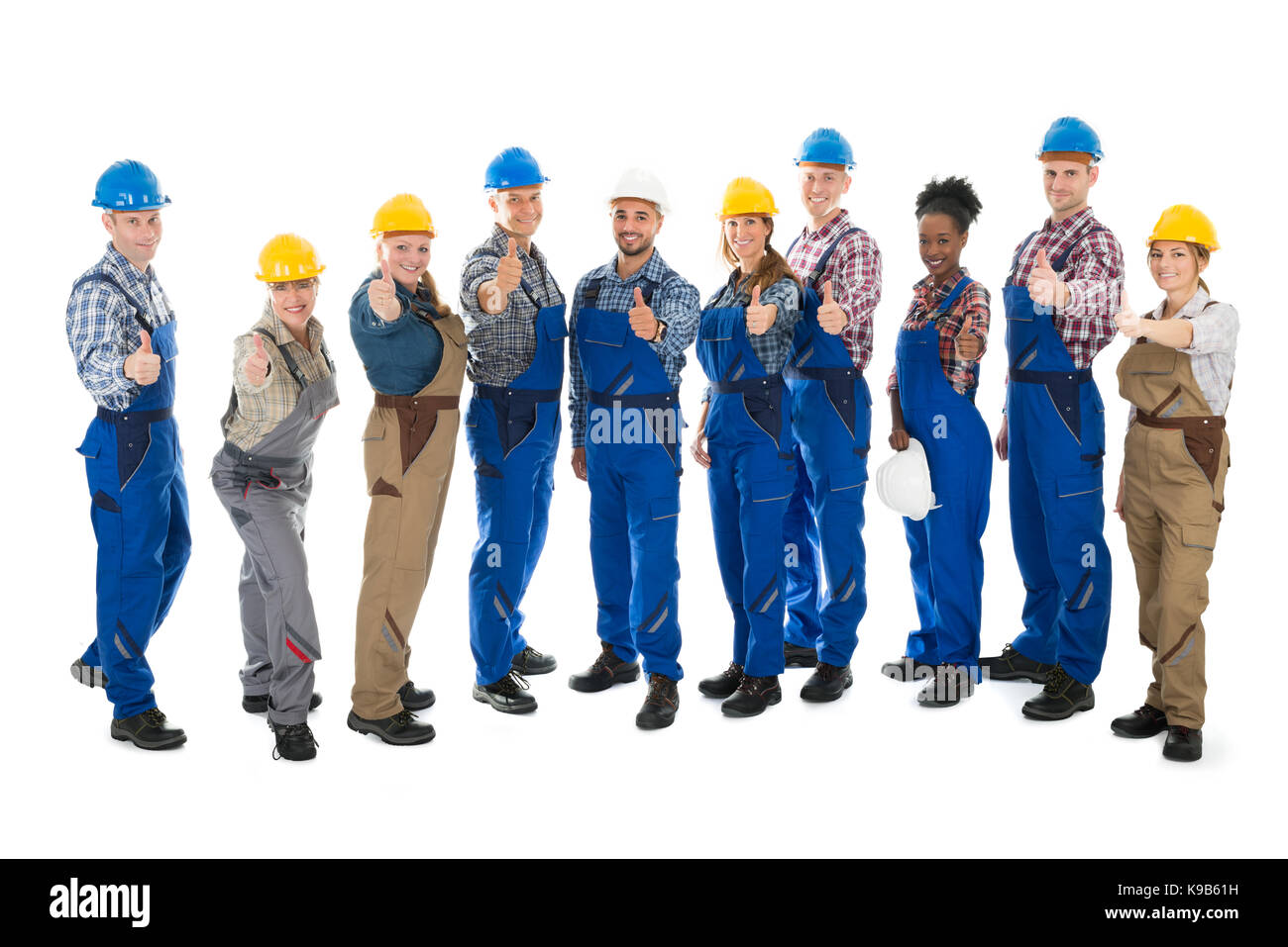 Overalls construction workers group hires stock photography and images