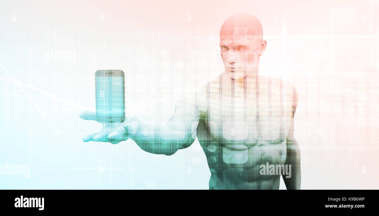 Touchscreen Smart Phone Downloading Apps and Cloud Computing Stock