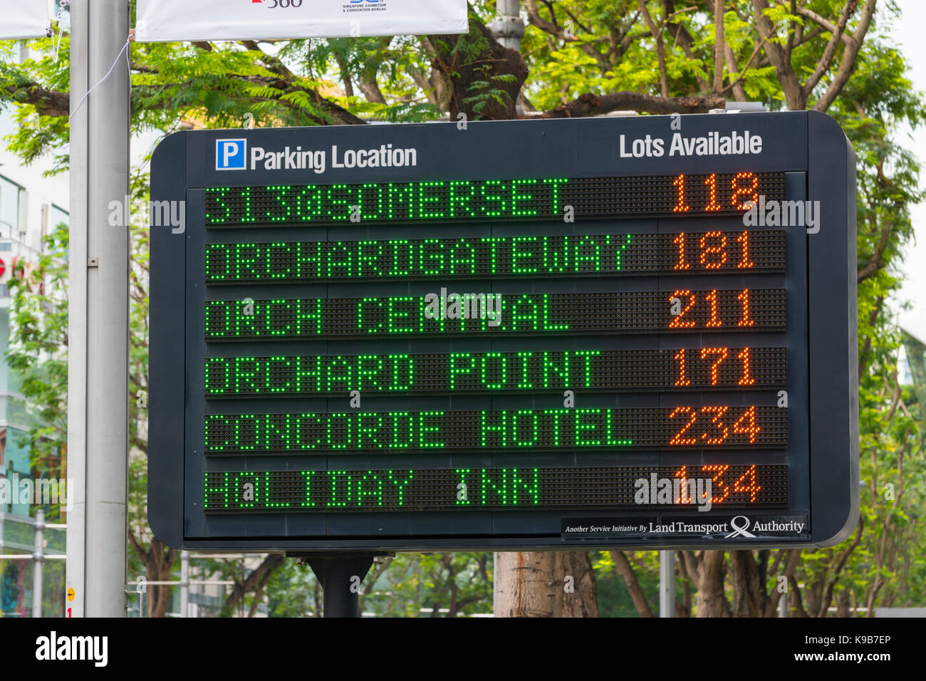 Illuminated Parking Location and Availability Sign, Singapore Stock