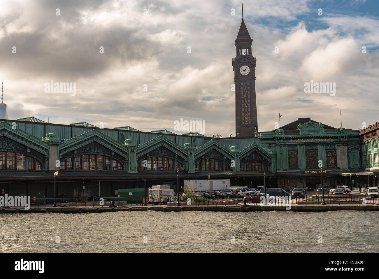 Hoboken, NJ USA September 19, 2017 the Lackawanna Clock tower rises