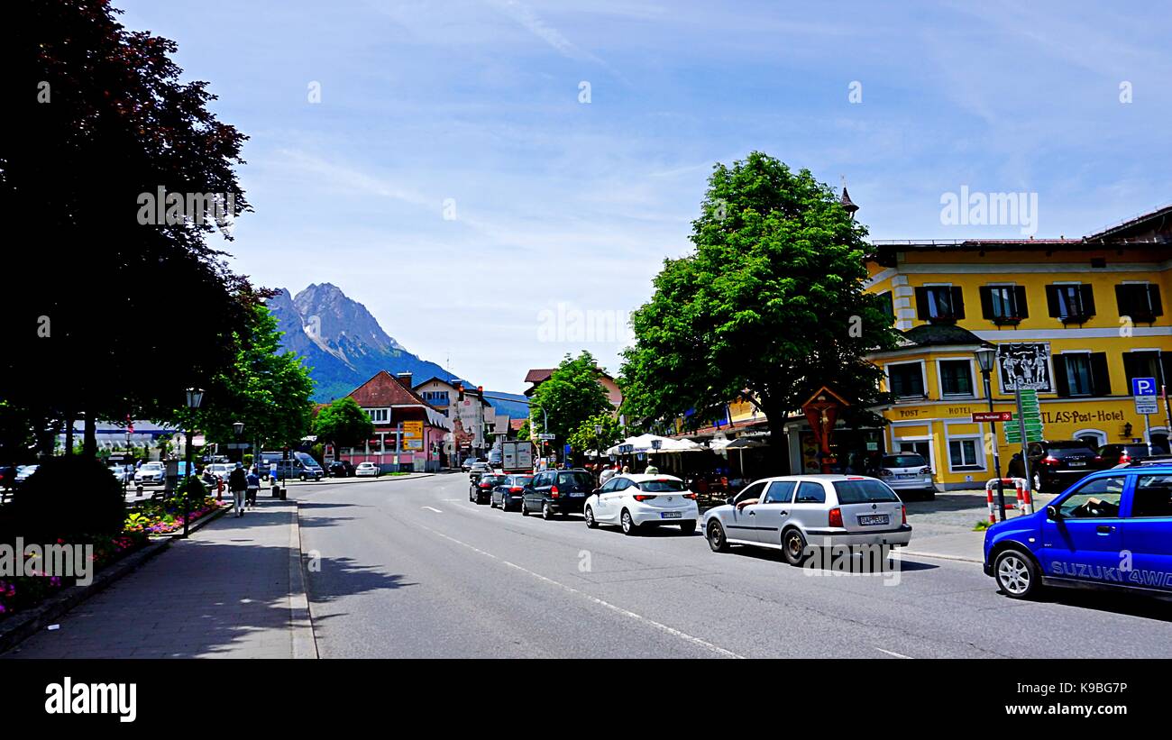 Traffic in downtown Garmisch-Partenkirchen, Germany Stock Photo