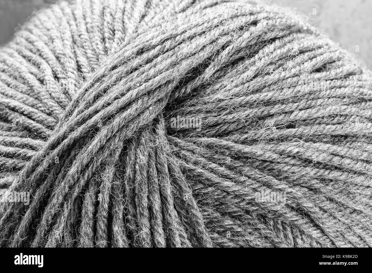 A ball of woolen yarn.- in black and white. Stock Photo