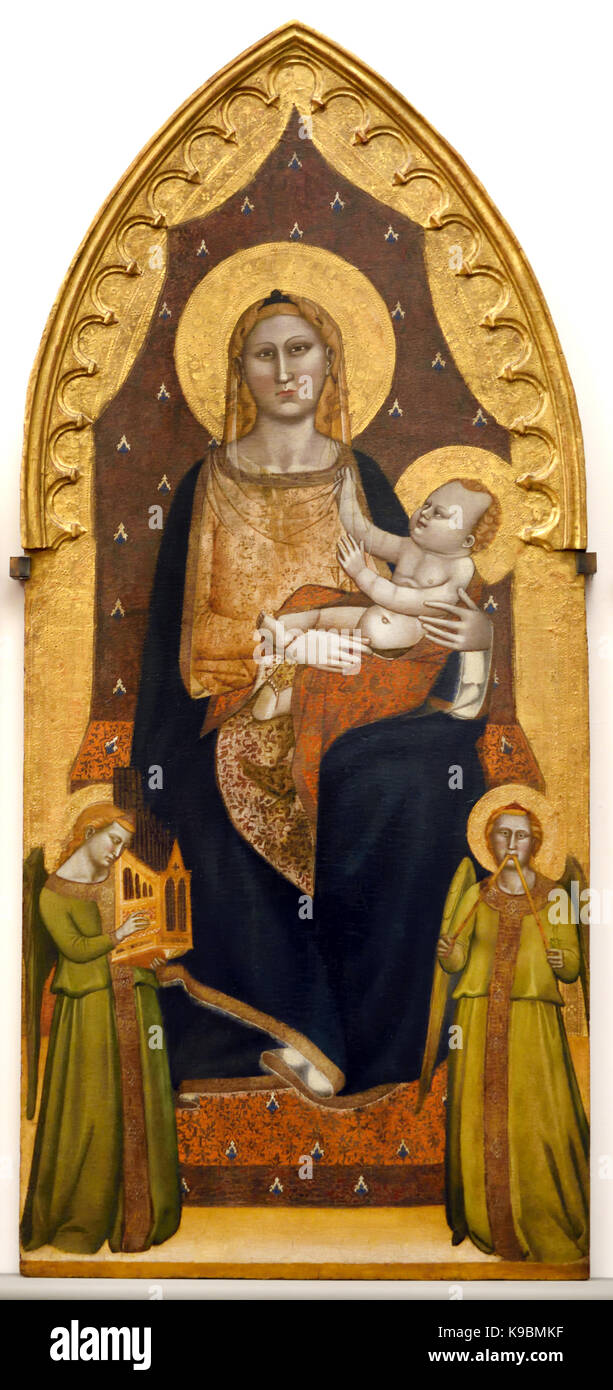 Madonna and Child Enthroned with Saints ( Andrew or Philip, Nicholas, John the Baptist, James the Lesser ) Andrea di Cione, also called Orcagna 1343-1368 The Galleria dell'Accademia di Firenze, or Gallery of the Academy of Florence Italy. Stock Photo