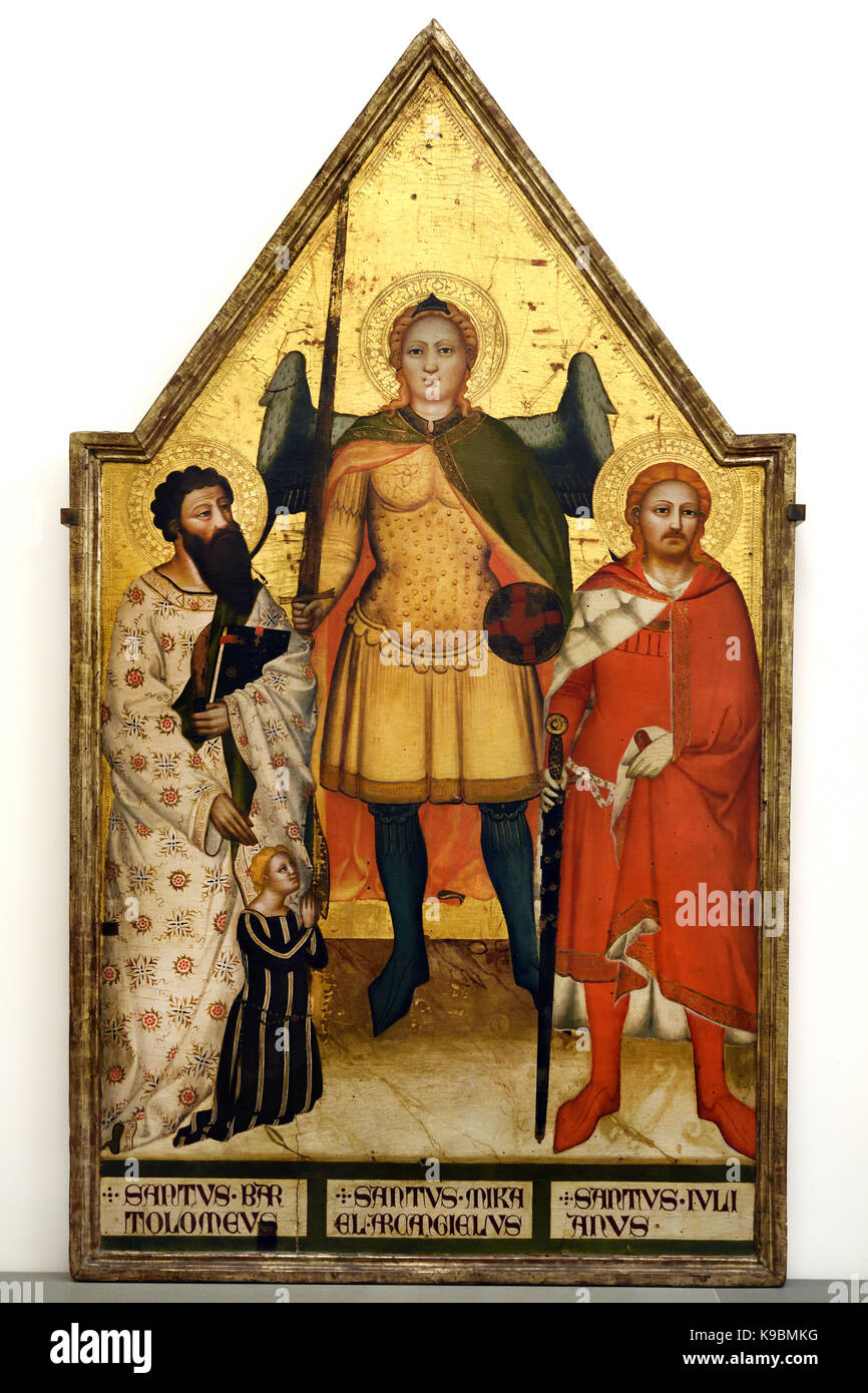 Saints Michael the Archangel, Bartholomew, Julian and the Donar 1360 Matteo di Pacino 1359 -1374 Florence Italy Stock Photo
