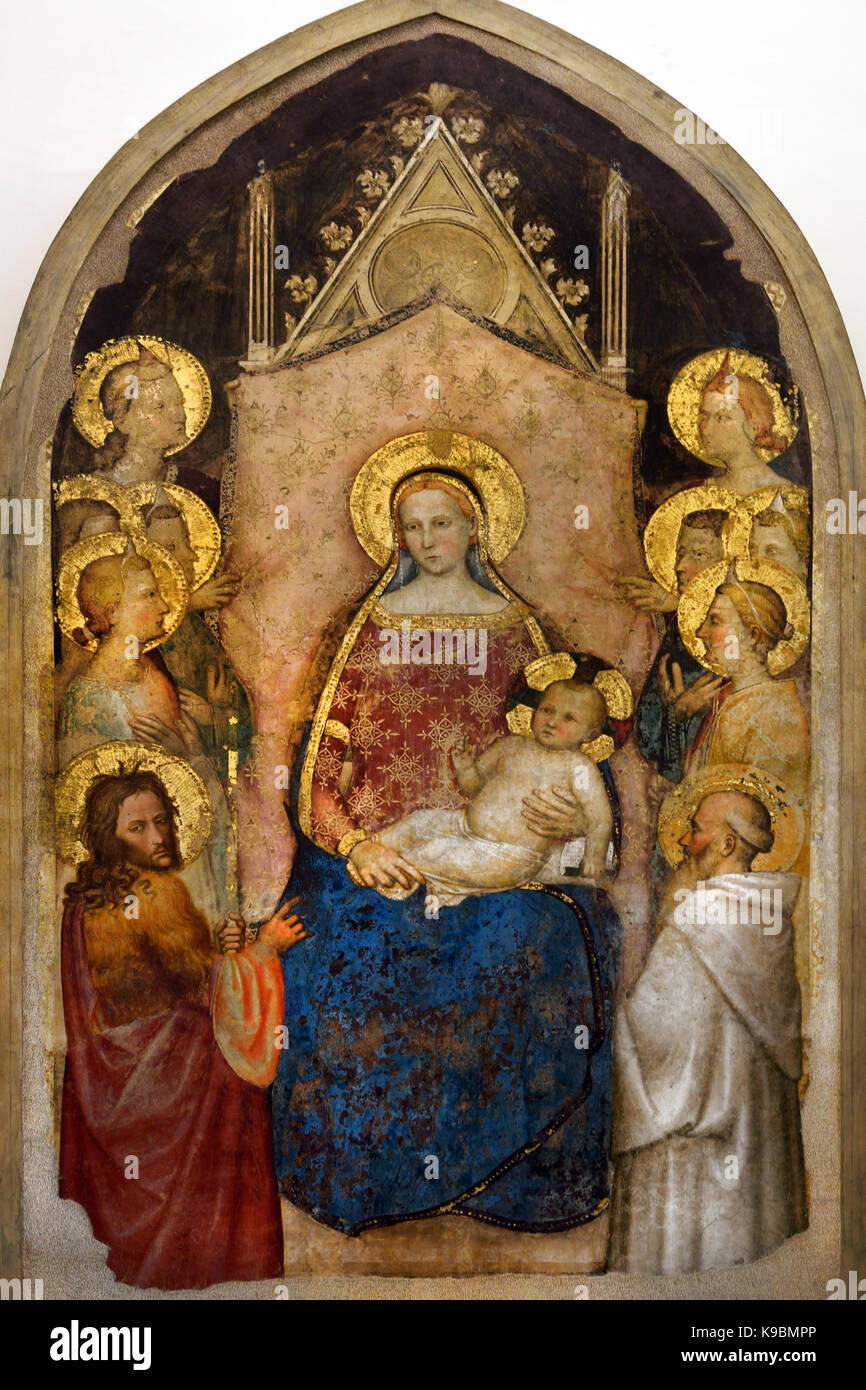 Madonna and Child Enthroned, Angels, St John the Baptist and Benedict  1368 by  GIOTTINO (Giotto di Stefano) 1368- Italian painter, Florentine school. Italy Stock Photo