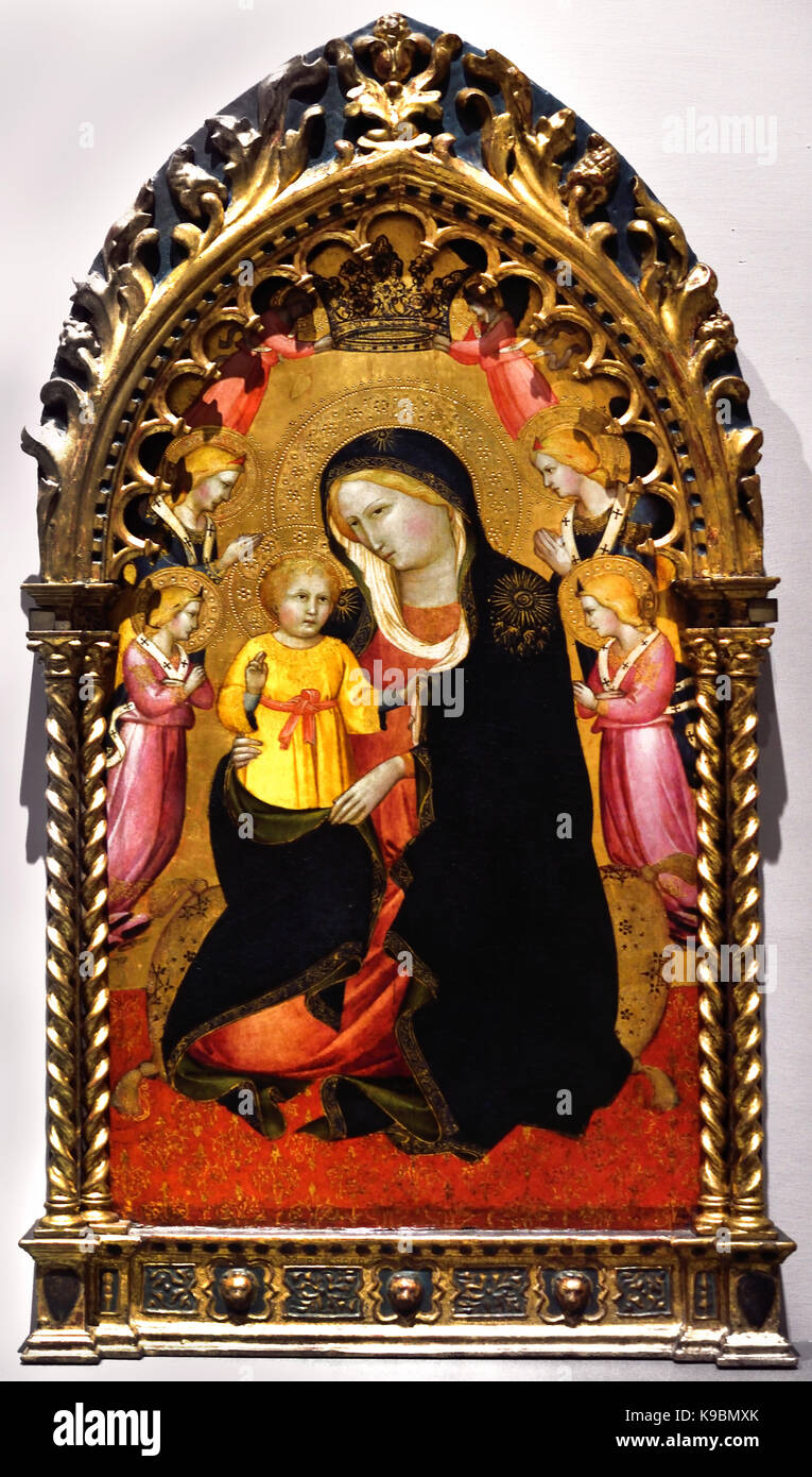 Madonna and Child and Six Angels Gherardo di Jacopo - 1410 The Galleria dell'Accademia di Firenze, or Gallery of the Academy of Florence Italy. Stock Photo