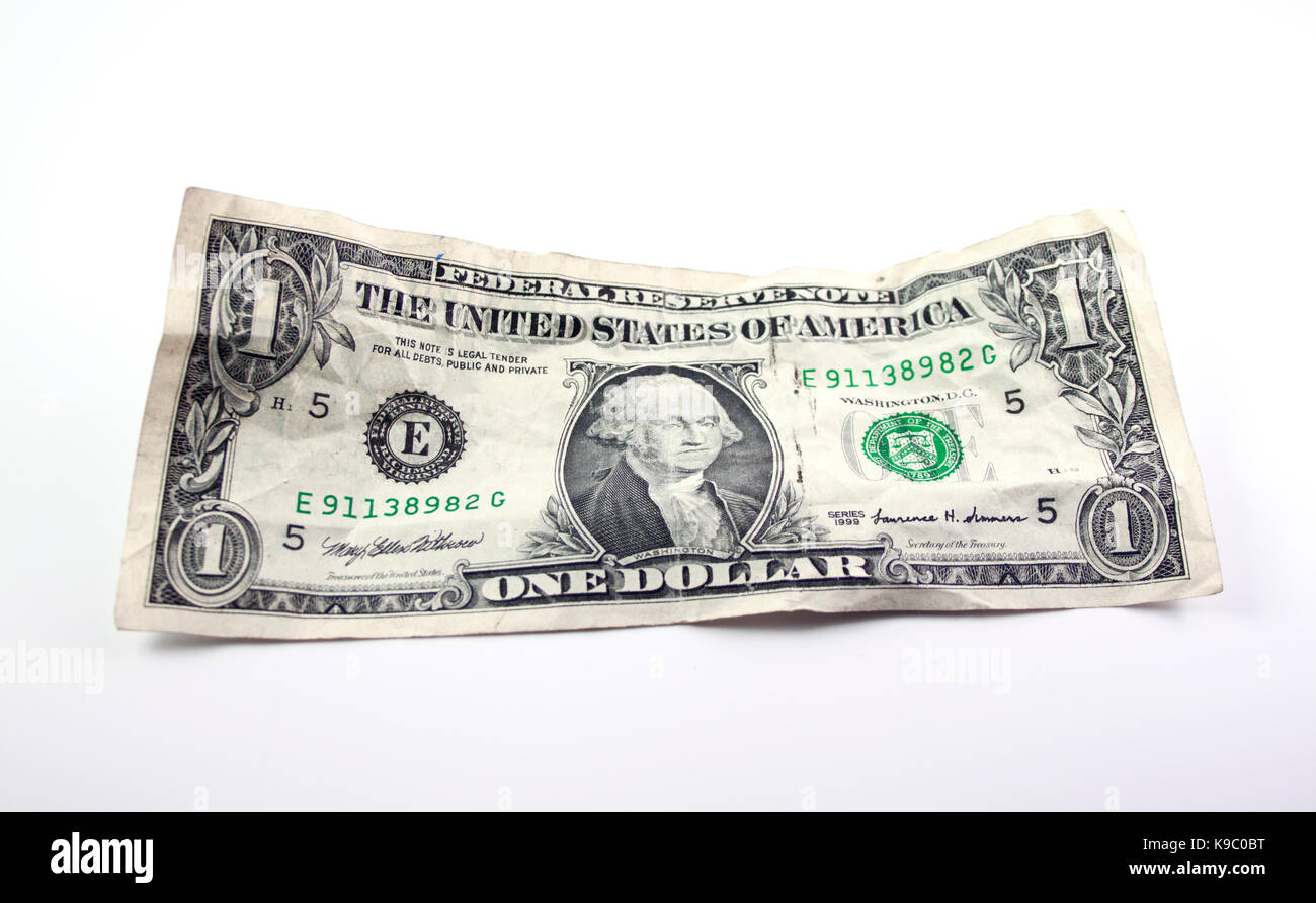 Crushed one dollar bill on white background Stock Photo Alamy