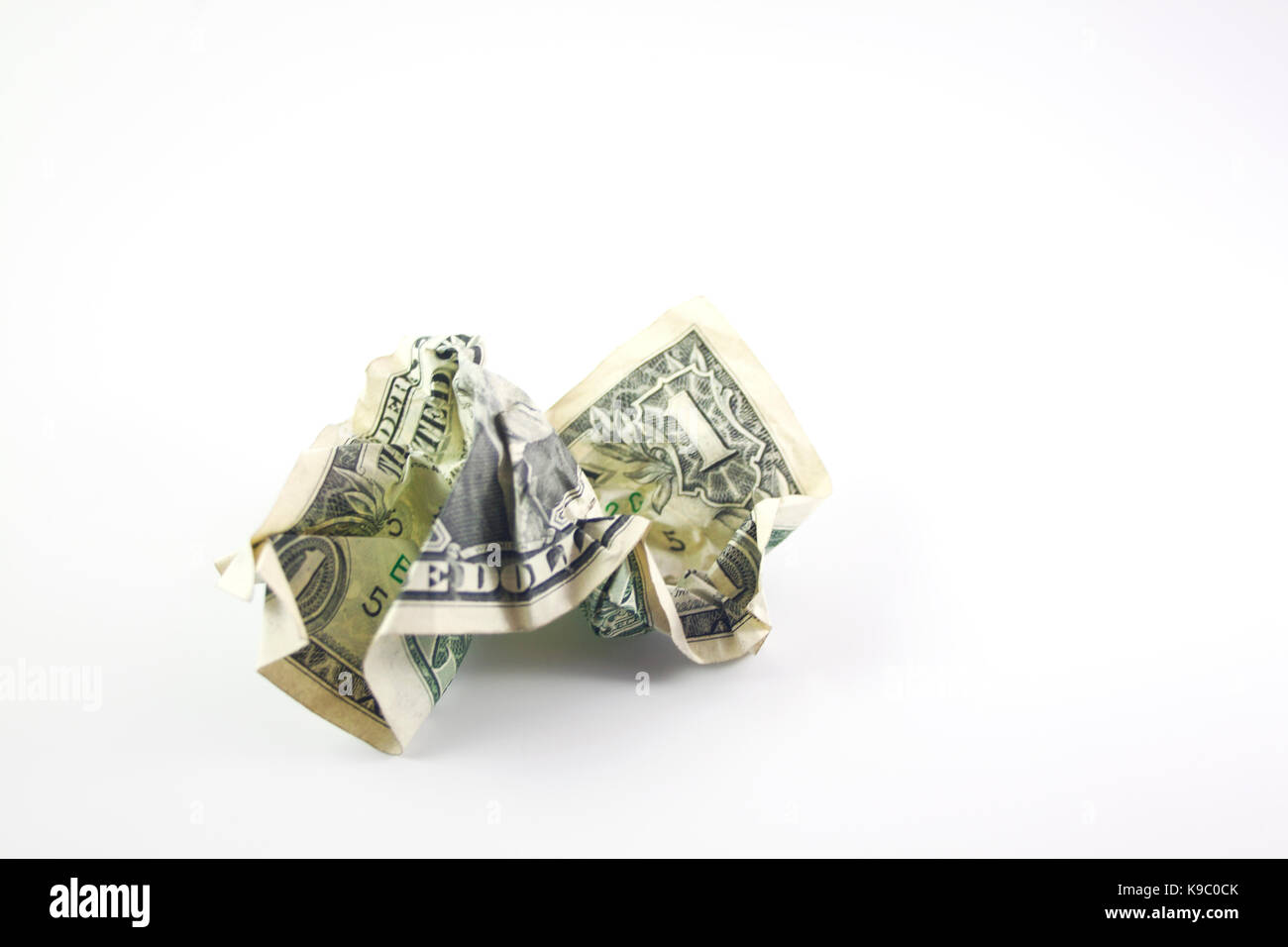 Crushed one dollar bill on white background Stock Photo Alamy