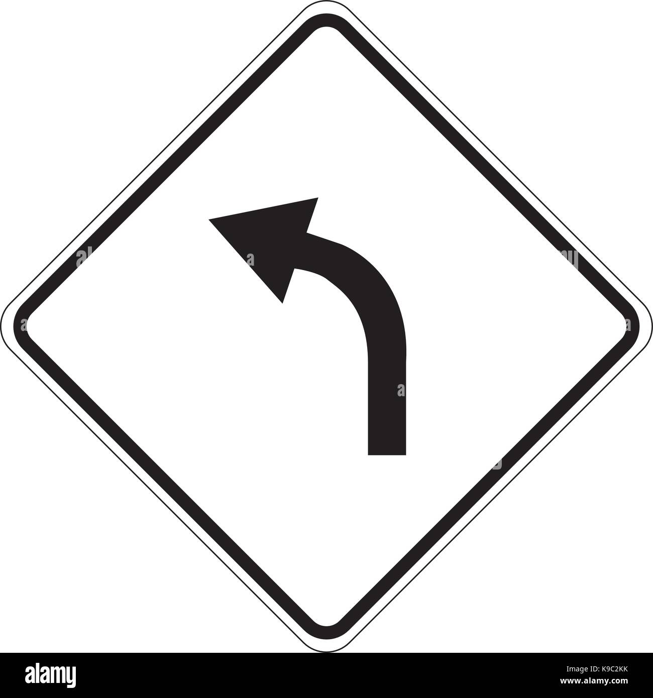 Left turn ahead warning information sign Stock Vector Art ...