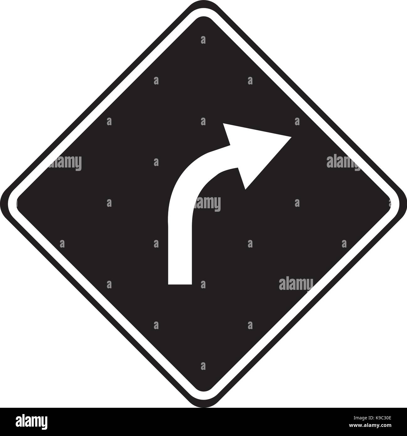 Right curve ahead warning traffic sign Stock Vector