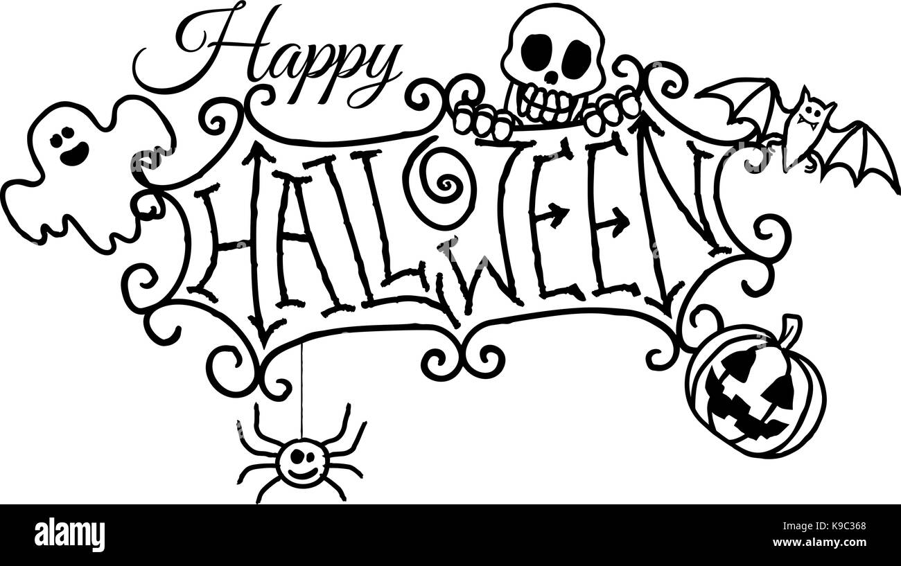Happy Halloween Cartoon Sign Stock Vector