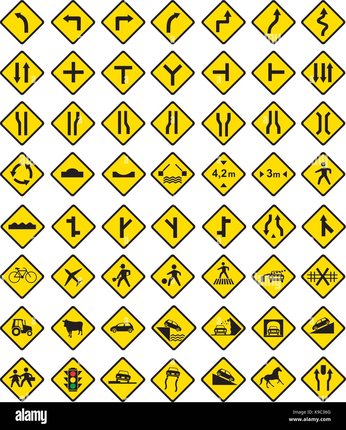 Group of illustrator road warning signs Stock Vector
