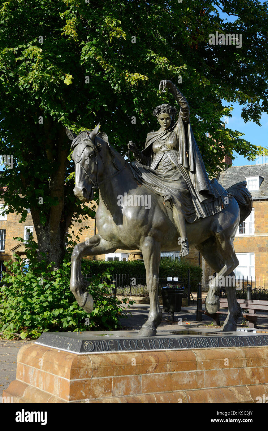 The statue of the Fine Lady on a White Horse at Banbury, Oxfordshire