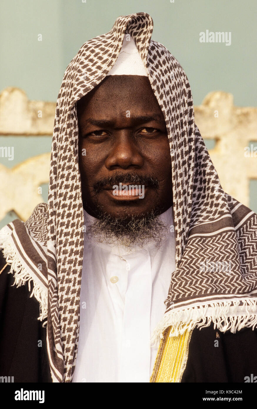 Yorobodi, Ivory Coast, Cote d'Ivoire.  Imam of the Mosque of Yorobodi.  Member of the Anyi (Agni) Ethnic Group, a sub-group of the Akan People. Stock Photo