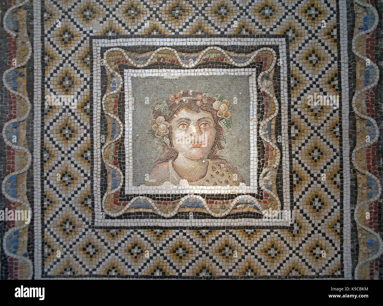 Rome. Italy. Mosaic paving with Dionysus  from via Flaminia (3rd C AD) Palazzo Massimo alle Terme. Stock Photo