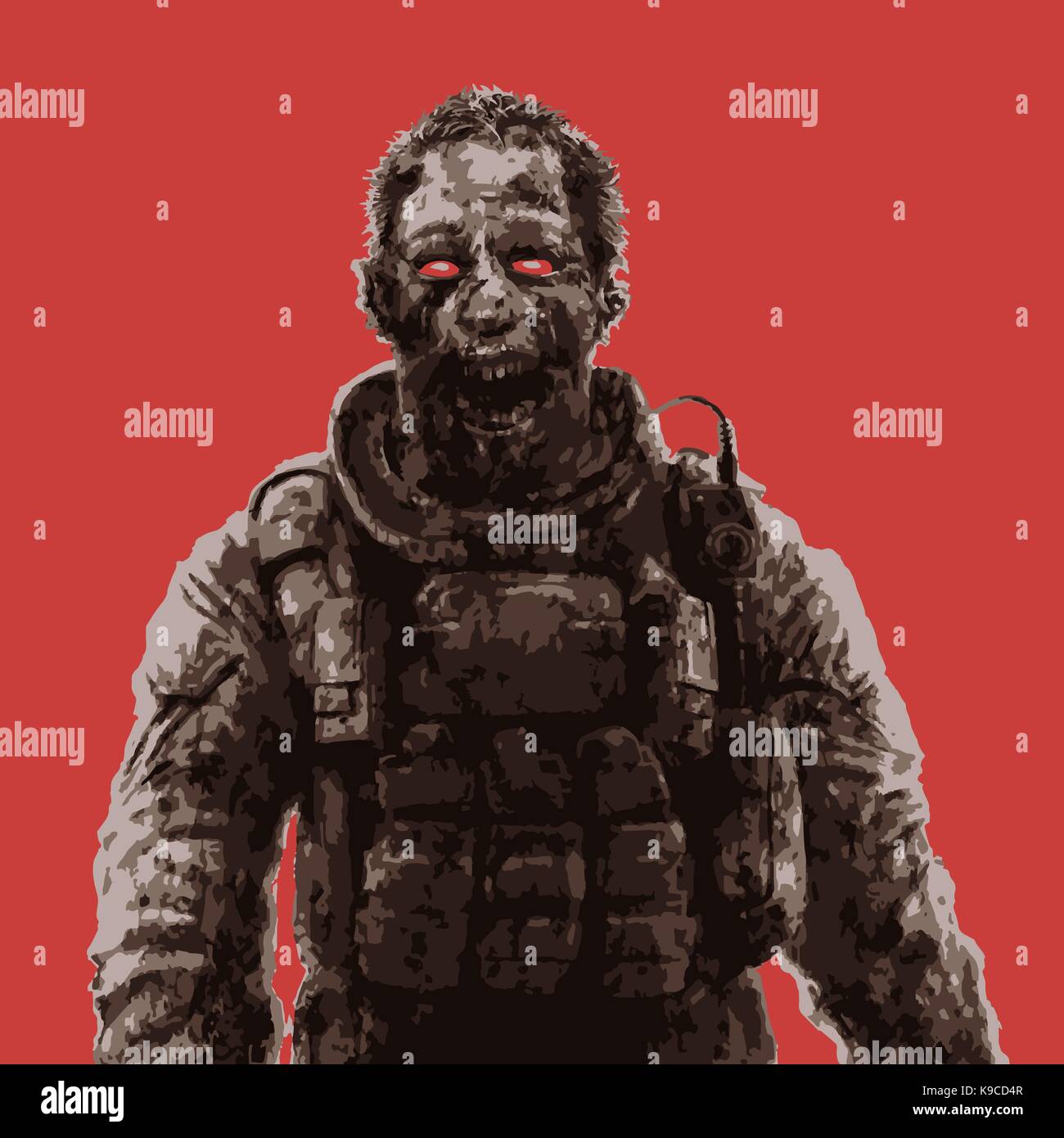 Zombie soldier shout concept. Vector illustration. Drawing horror  character. Scary face picture. Red color background Stock Vector Image & Art  - Alamy