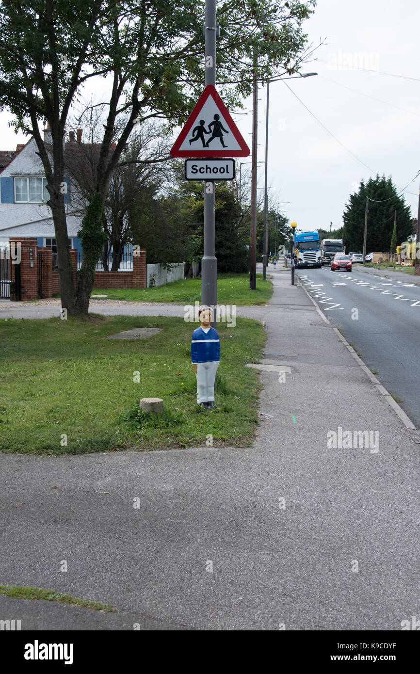 Road safety bollards in the vicinity of Iver Heath Infants School, Buckinghamshire. Stock Photo