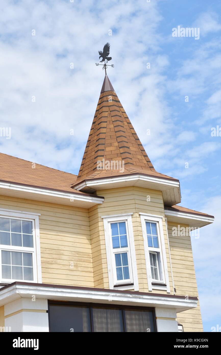The facade of the building with weathervane on the roof of the House