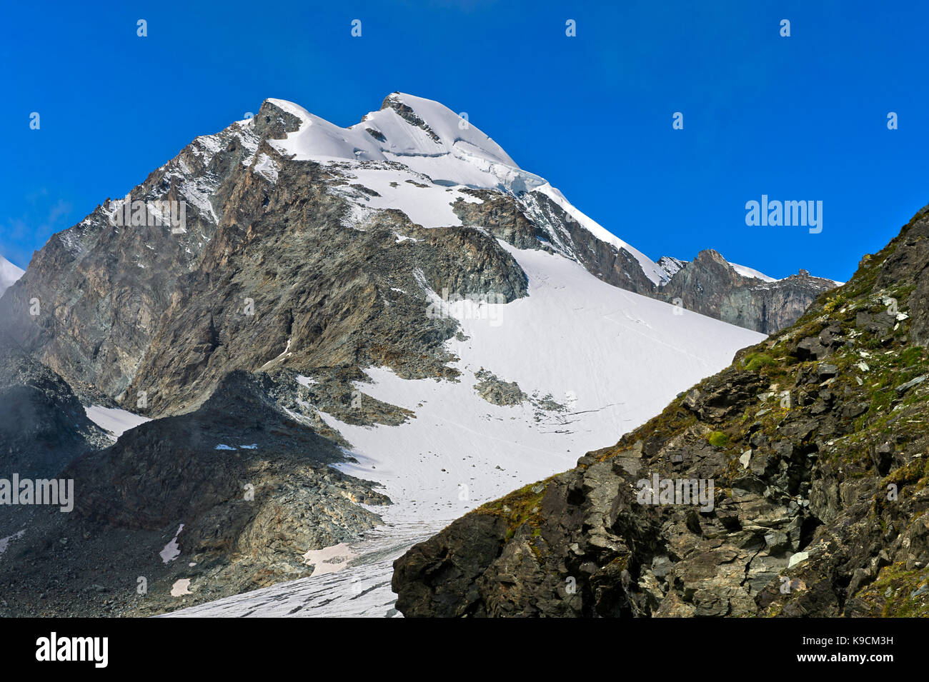 Peak Allalinhorn, Saas-Fee, Valais, Switzerland Stock Photo