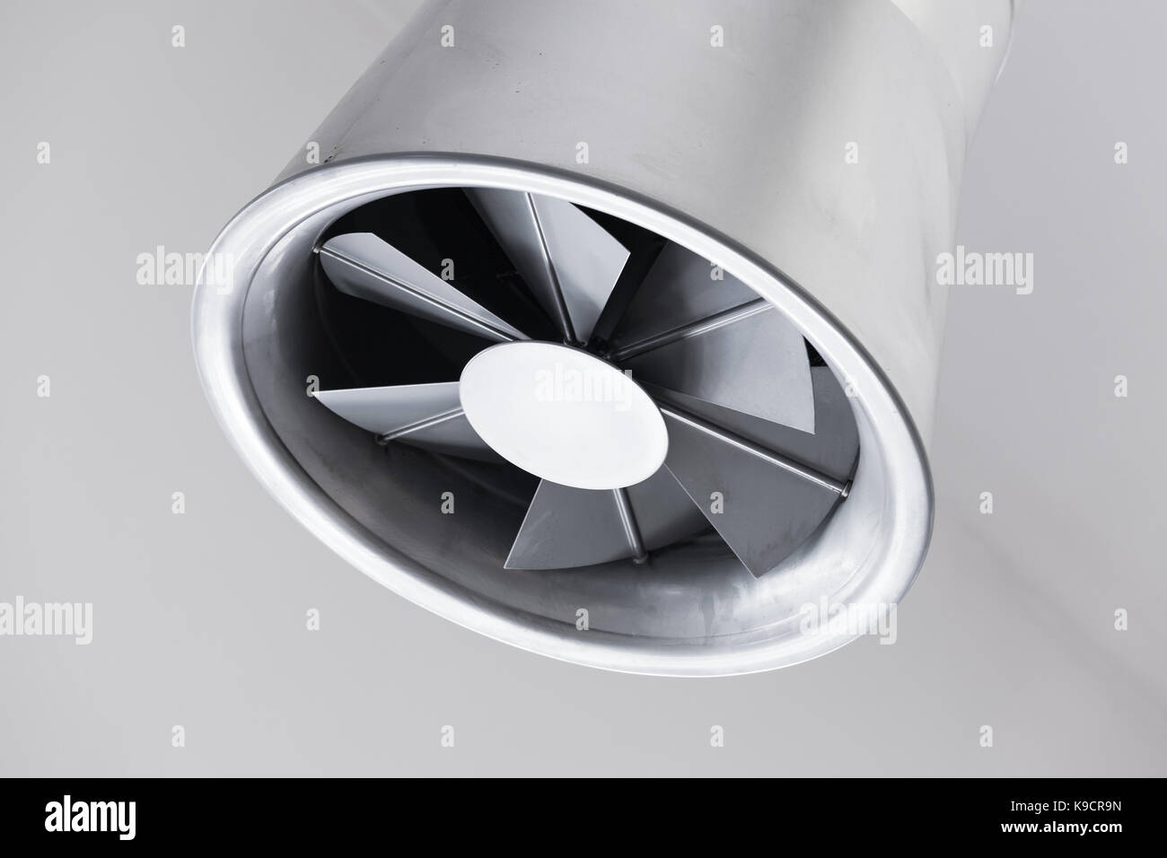 Modern round ventilation fan tube made of stainless steel Stock Photo