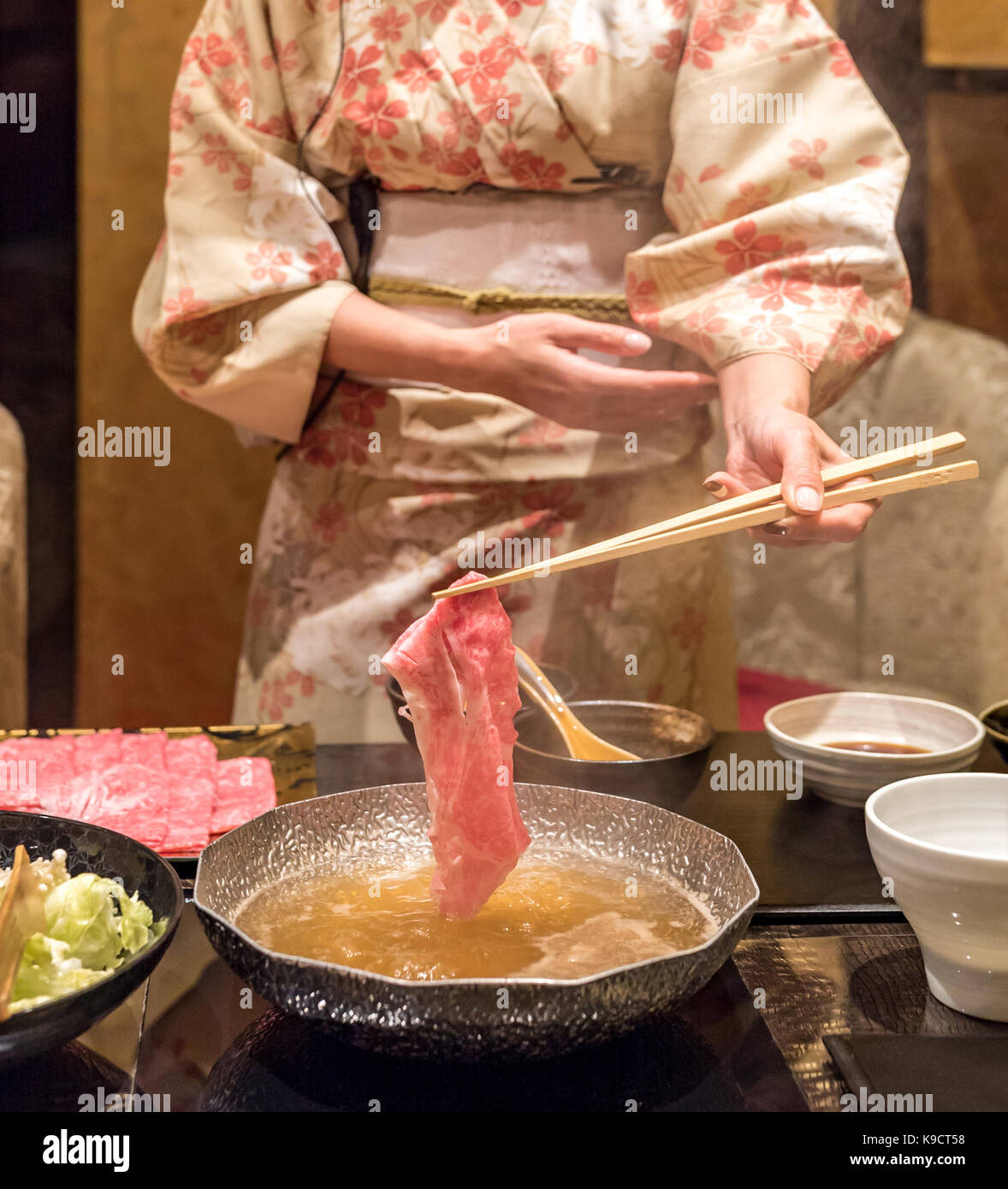 matsusaka beef A5 Wagyu Beef Shabu shabu with steam, Groumet Japanese