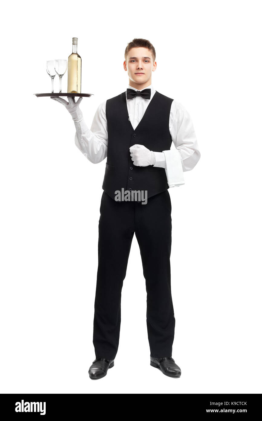 Waiter carrying tray Cut Out Stock Images & Pictures - Alamy
