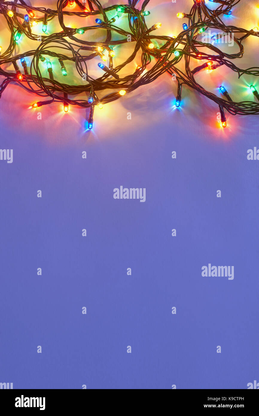Christmas lights on dark blue background with copy space. Decorative garland Stock Photo Alamy