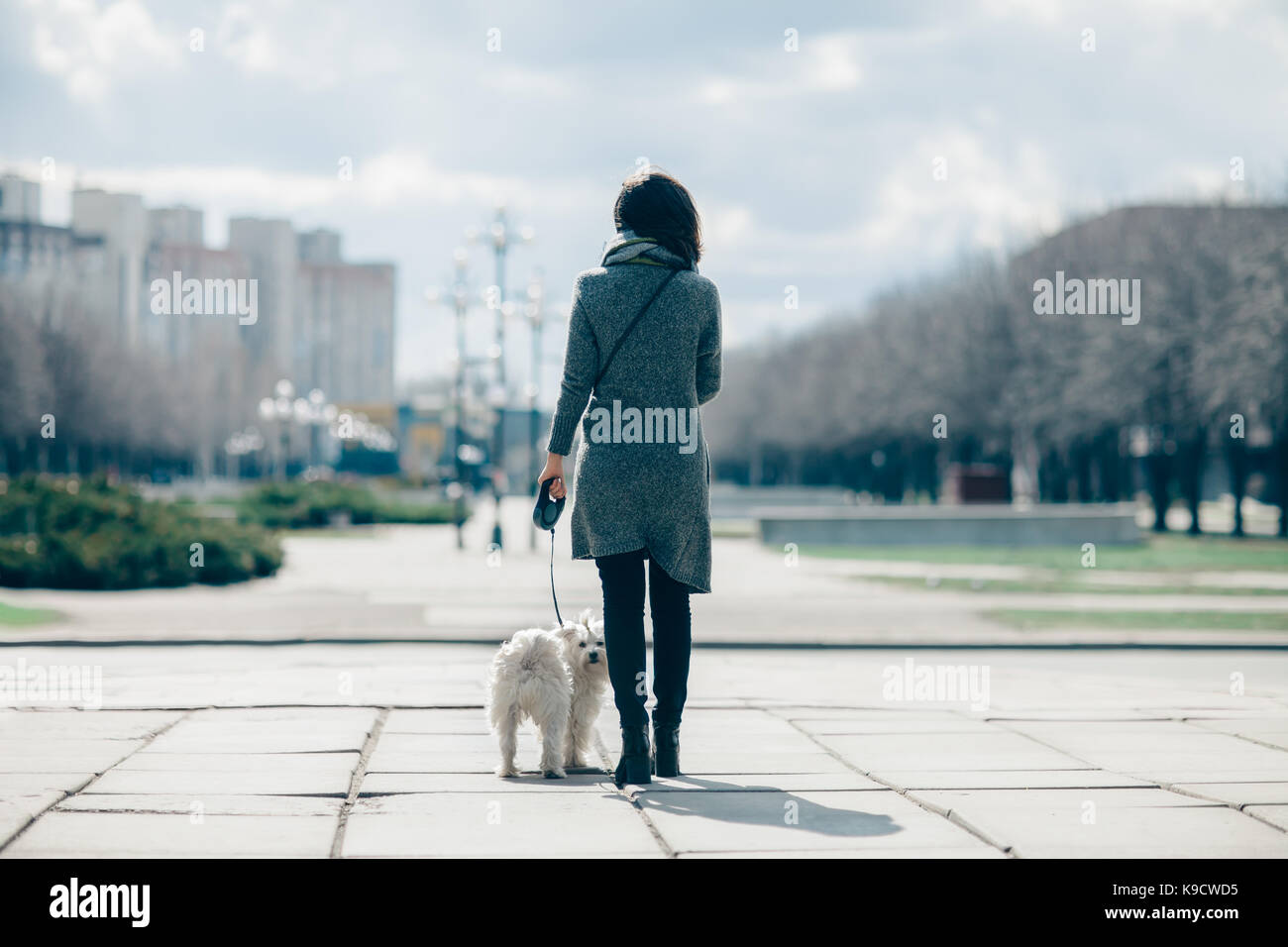 Cute girl walking dog hi-res stock photography and images - Alamy