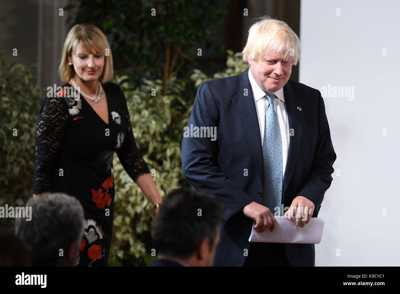 Foreign Secretary Boris Johnson arrives ahead of a speech by Prime Minister Theresa May in Florence, Italy, where she set out her plans for a transitional period from the formal date of Brexit in March 2019, expected to last two years, before moving to a permanent trade deal. Stock Photo