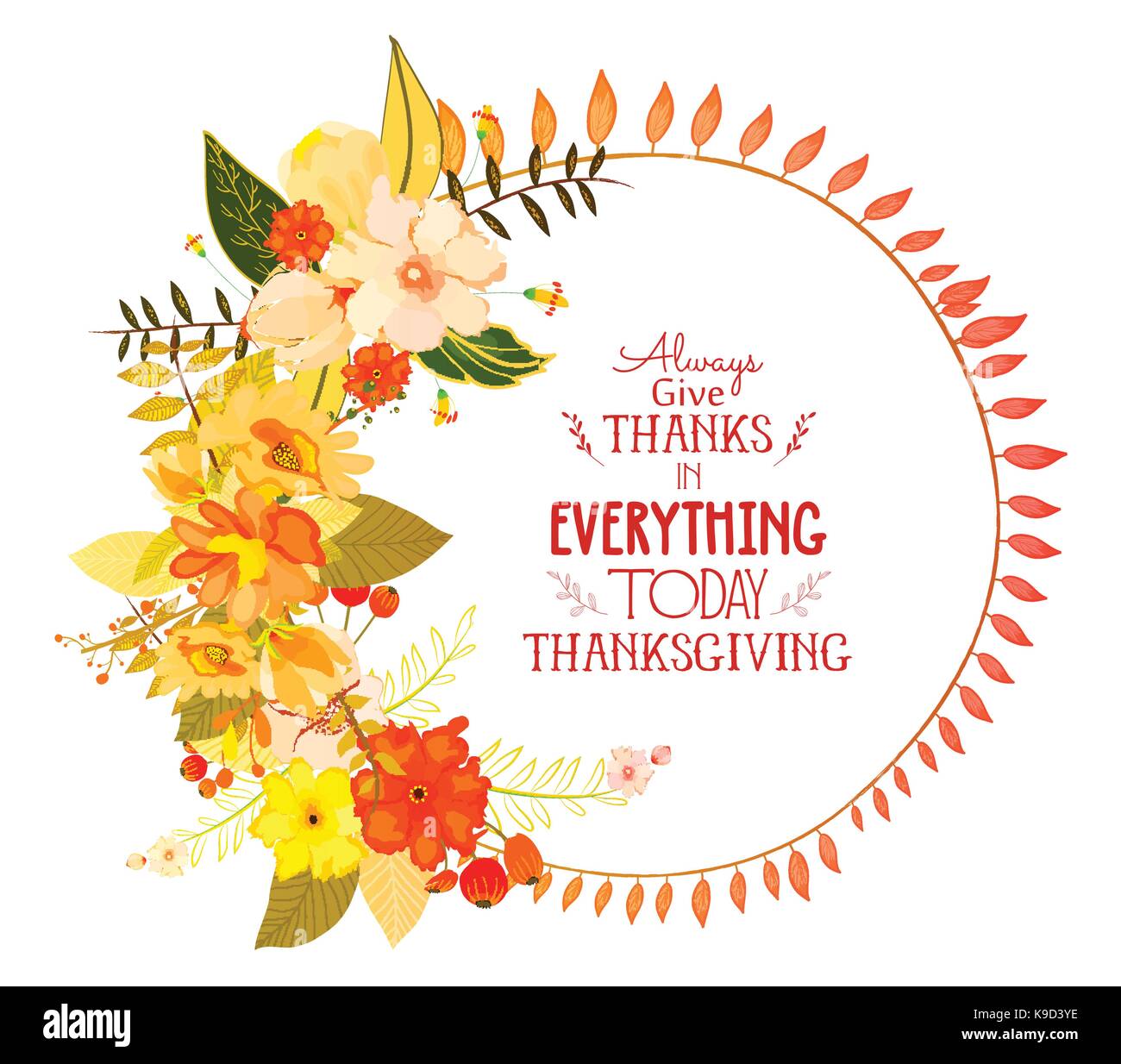 Happy Thanksgiving Day greeting card. wreath and hand drawn letters ...
