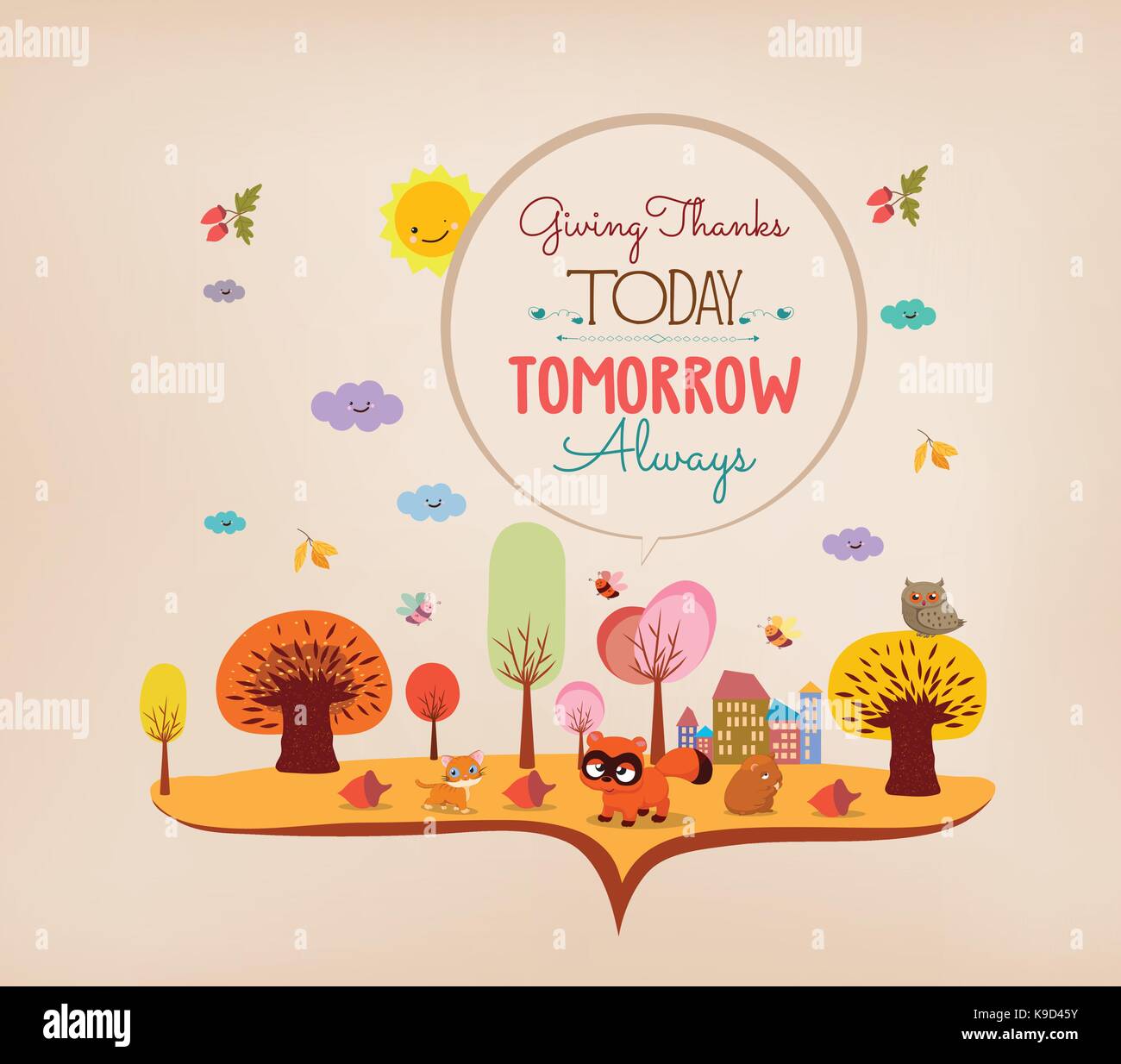 Thanksgiving Day with funny animals Stock Vector